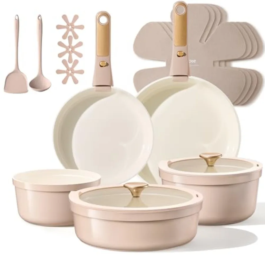 

Набор керамической посуды из 18 предметов с титановым антипригарным покрытием, с отсоединяемыми ручками, нетоксичный, кастрюли и сковороды, с антипригарным покрытием, для индукционных плит