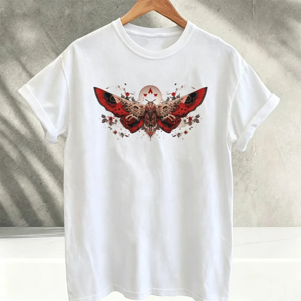 Vintage Red Death Moth Celestial Floral Botanical Graphic T‑Shirt Men Gothic Witchy Aesthetic Insect Art Print Tee Casual Tops