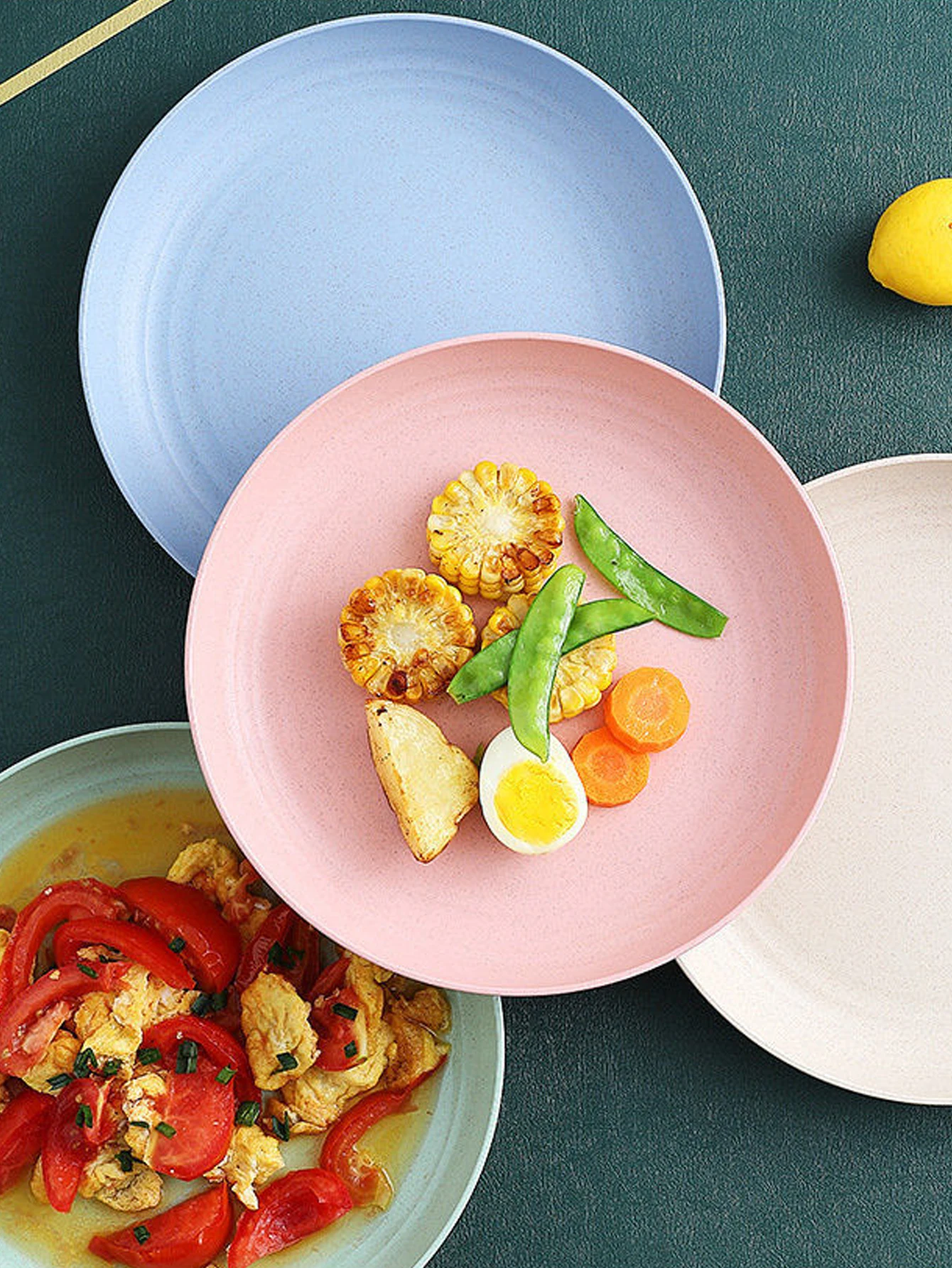 4Pcs Lightweight Wheat Straw Plates Unbreakable Reusable Dinner Dishes Plates Set Dishwasher & Microwave Safe