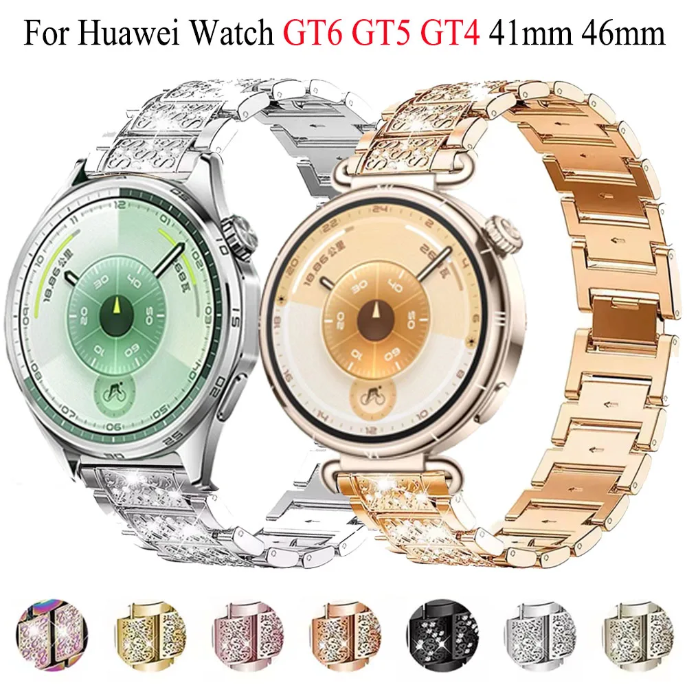 Ремешок с бриллиантами 18 мм, 20 мм, 22 мм для Huawei Watch GT6 41 мм 46 мм, женский браслет, металлический ремешок для Huawei Watch GT6 Pro GT5 GT4 GT3 GT2