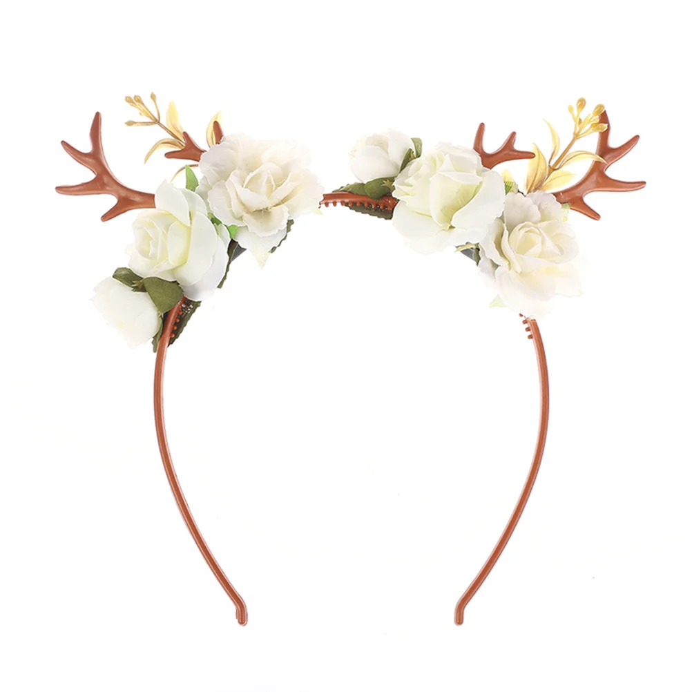 

Funny White Reindeer Antler Headband Flowers Blossom Christmas Party Costume Accessory Women Christmas Headband