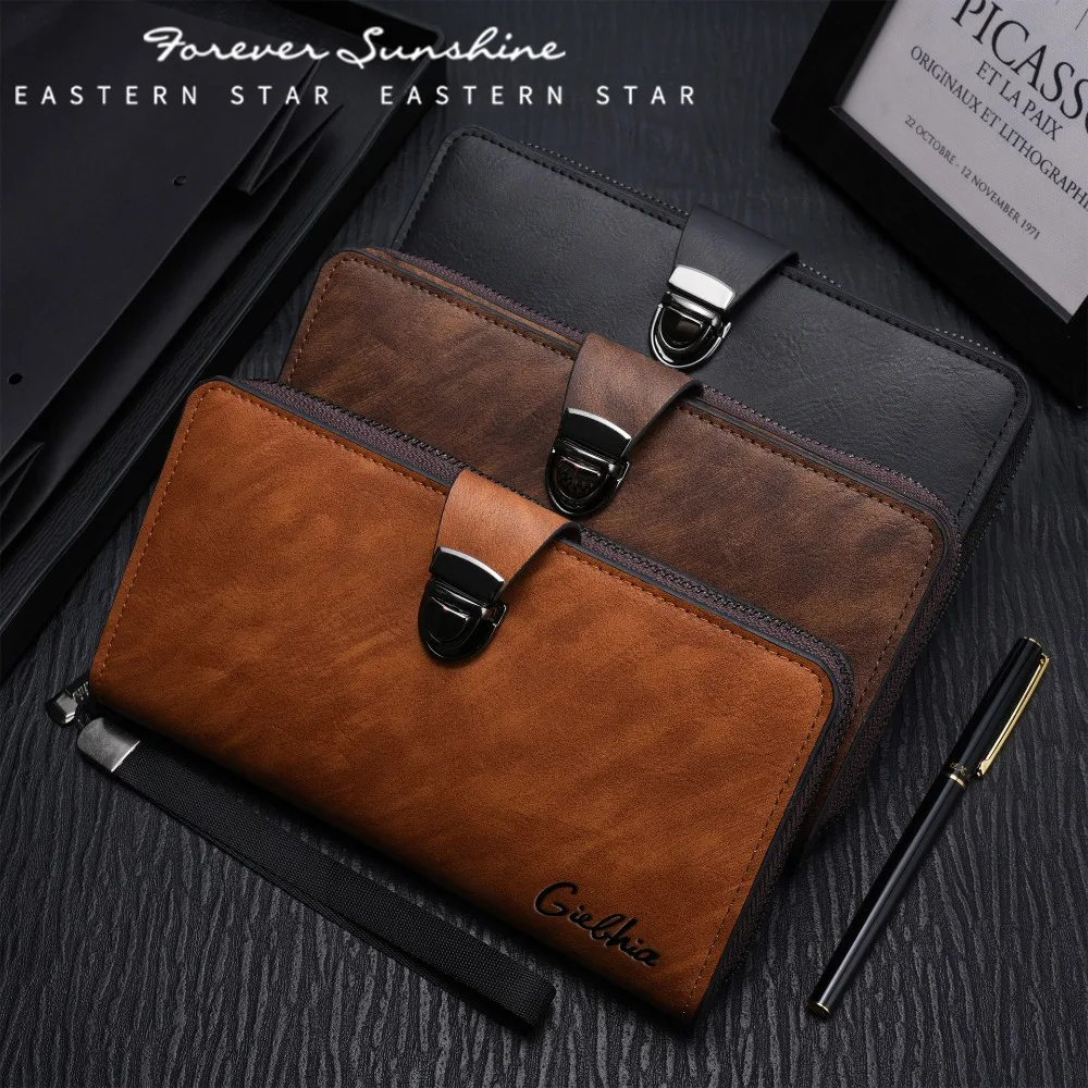 New Zipper Buckle Long Wallet PU Leather Multi-Slot Money Clip Solid Color Coin Pocket Gift