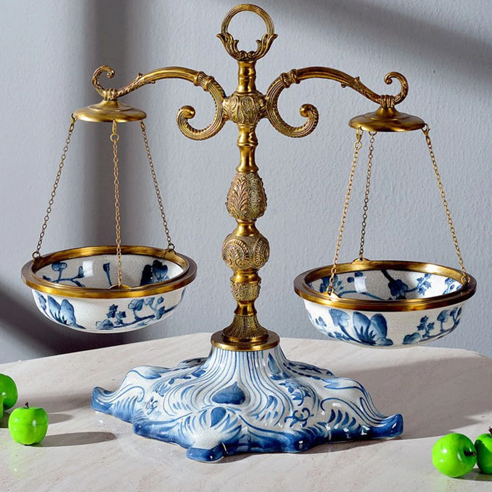 Table Decoration Gifts Home Decoration Hotel Art Fruit Plate Balance Brass Electroplated Fili Bowl Ceramic Fruit Plate