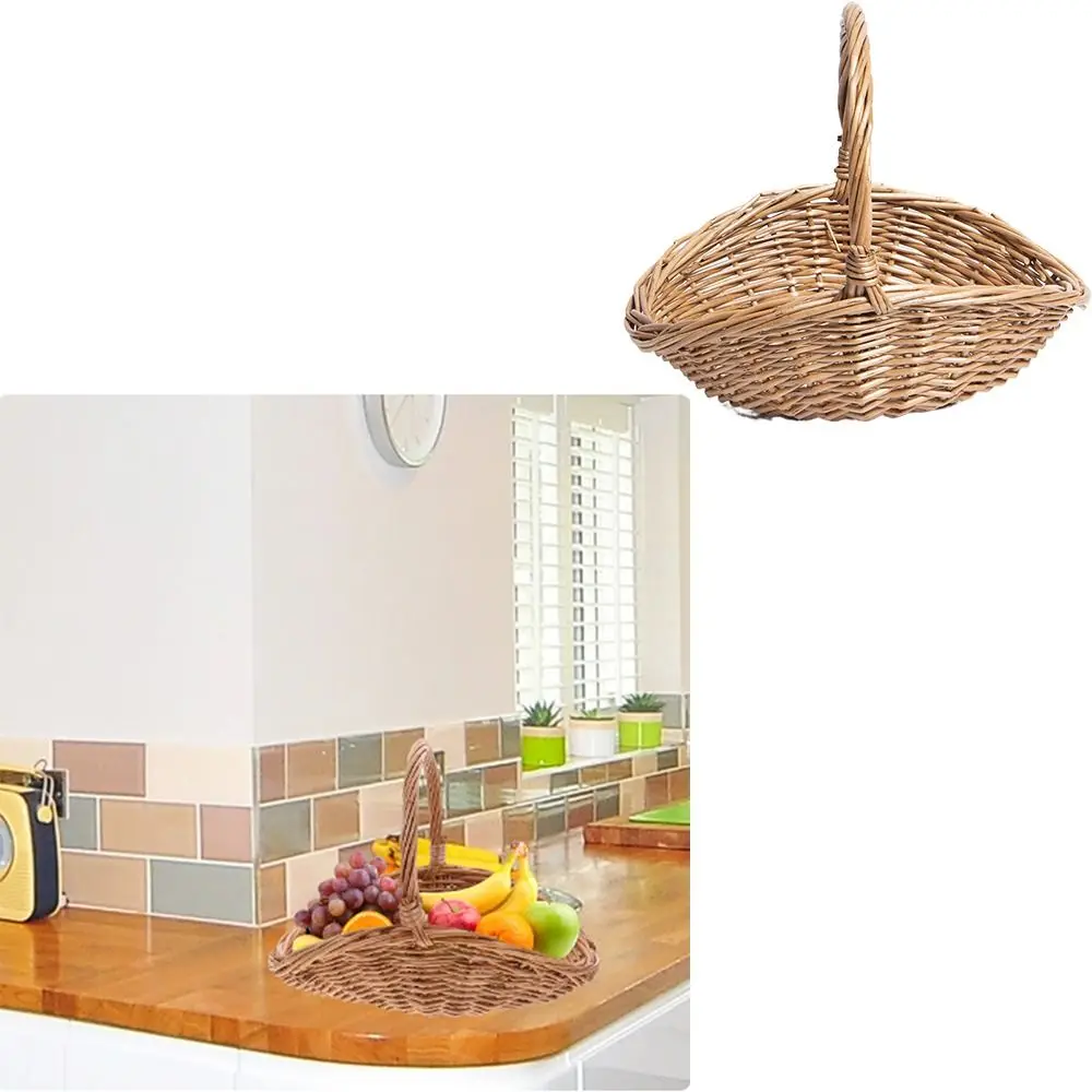 Cesta de mimbre de sauce para Picnic, almacenamiento hecho a mano con asa, cesta de huevos, fruta, resistente al desgaste, cesta de almacenamiento de verduras, Picnic