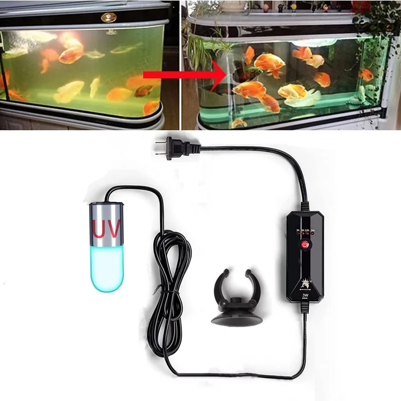 Мини-дезинфицирующее средство для аквариума, УФ-дезинфицирующее средство, средство для очистки, с таймером, погружная водонепроницаемая лампа для аквариума