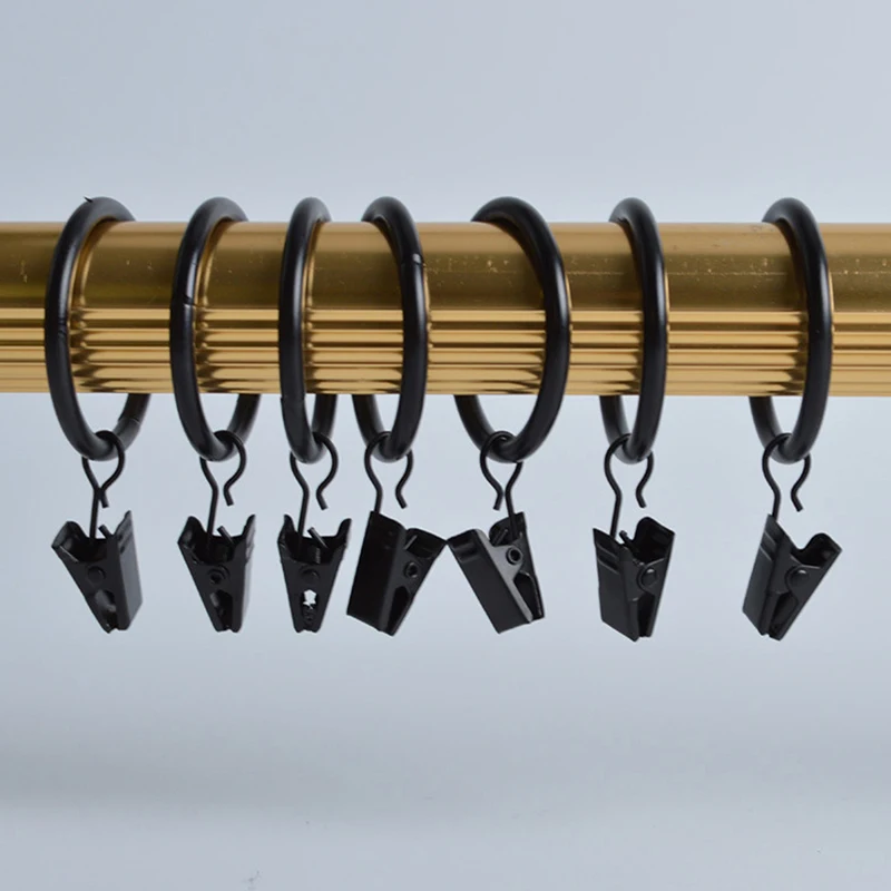 

10Pcs Curtain Rings With Clips Metal Curtain Hooks Hangers Black Drapery Clips With Rings Curtain Accessories