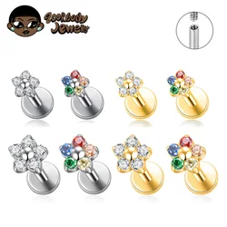 G23 Titanium Colorful Flower Lip Piercing Women 16G 18G Snowflake Heart CZ Tragus Cartilage Helix Conch Daith Earrings Piercing