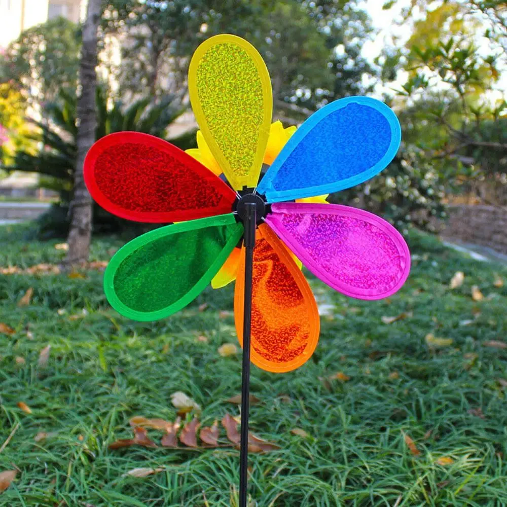 Molino de viento de girasol de flores para niños, juguete creativo de plástico con lentejuelas para jardín, patio, tienda al aire libre, decoración de balcón