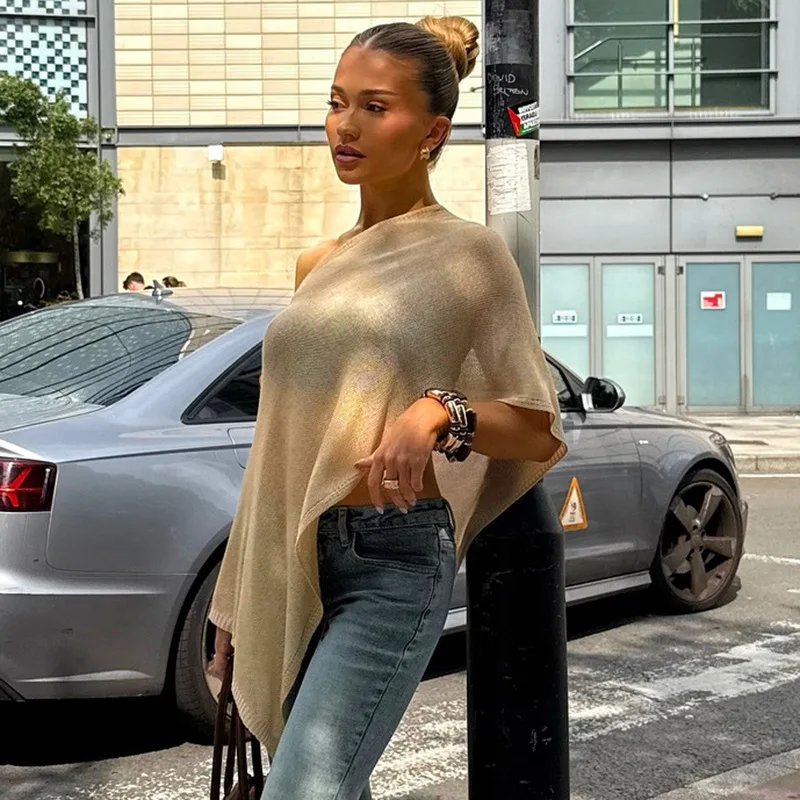 المرأة شير متماسكة المعطف خفيفة الوزن تتغاضى البلوز شال علوي قبالة الكتف محبوك التستر القمم الصيف عطلة بحر #2