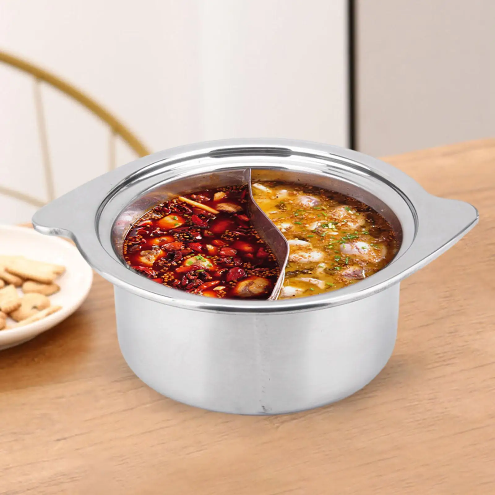 Hot Pot with Divider Cookware Portable Two Flavor Soup Pot Hot Burner Cooking