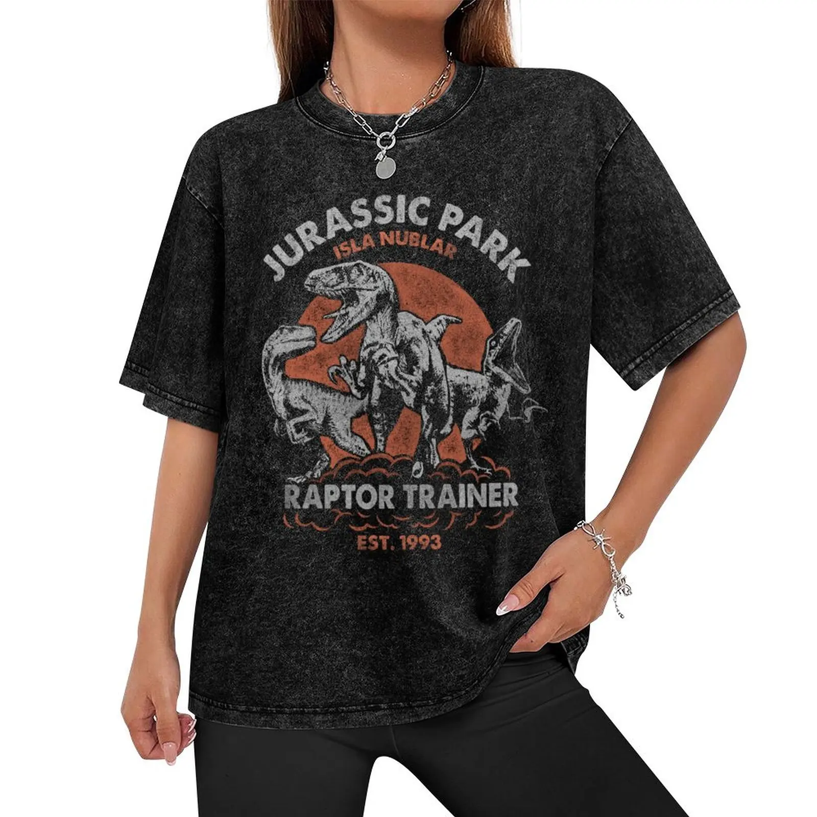 Jurassic Park Vintage Isla Nublar Est. 1993 Raptor Trainer Logo T-Shirt sweat graphic t shirt vintage plus size men clothing