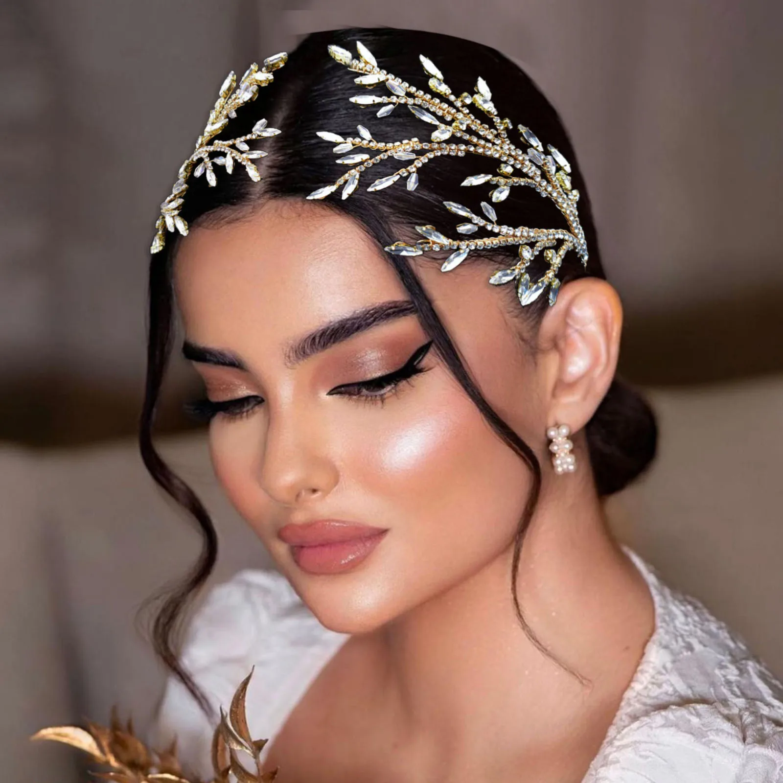 Dz078 casamento nupcial headwear updo estilo guarnição lateral artesanal folha de cristal acessórios para o cabelo strass cocar jóias elegantes