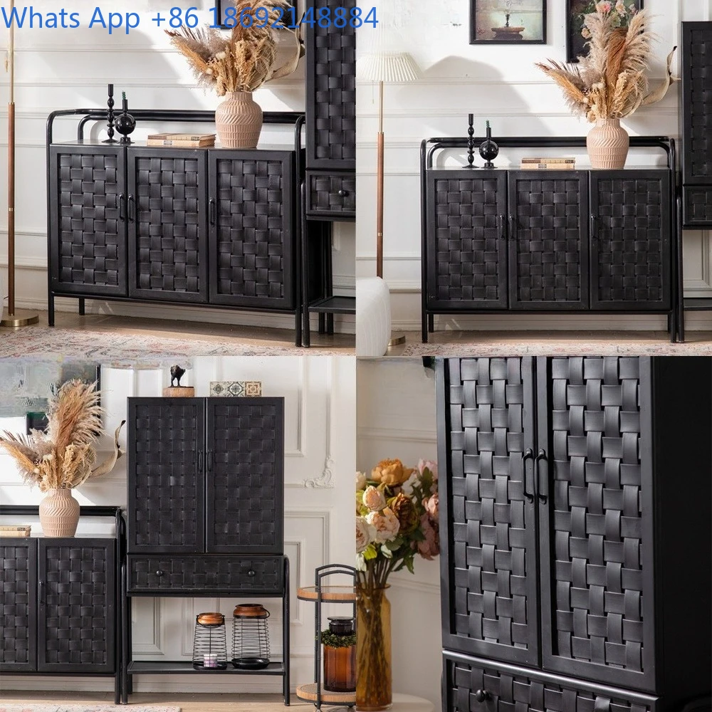 Retro Style Entry Shoe Cabinet with Display Storage for Living Room and Kitchen Use