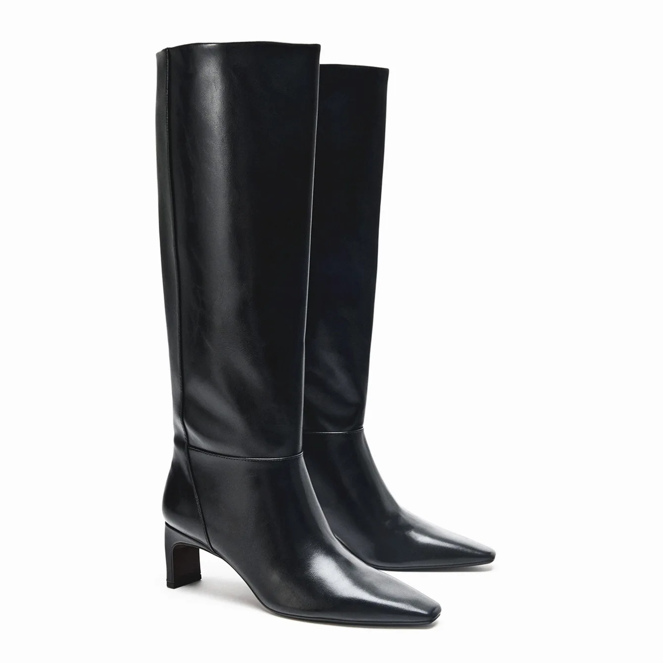 

Women's Autumn And Winter Black Leather Knee High Boots Square Toe Block Heel Classic Fashion Boots Office Party