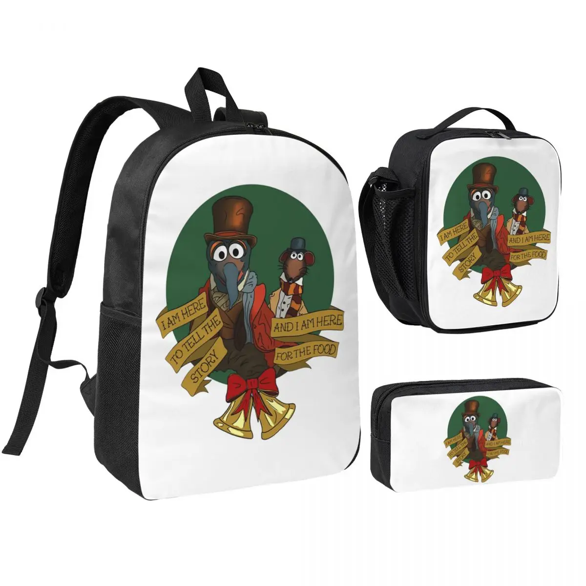 

Muppet Christmas Carol Backpack Boys Girls BookBag School Bag Shoulder Bags 3ps Insulated Lunch Bag Pencil Case