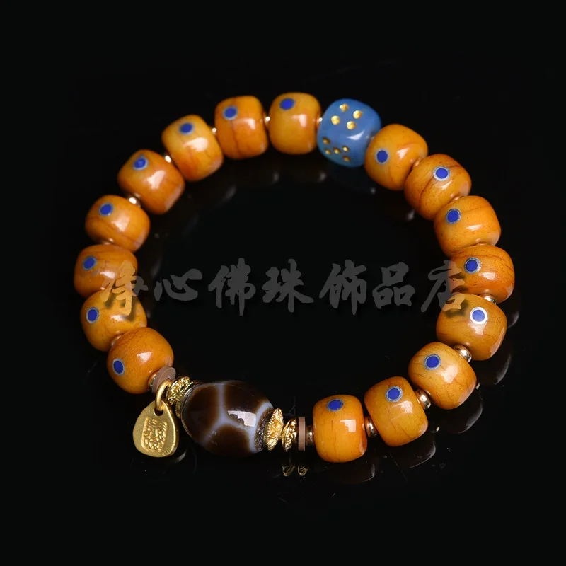 Single-Wrap Bracelet Backflow Old Materials Inlaid Yak Bone Tassel Accessories Agate Beads Men And Women Bracel