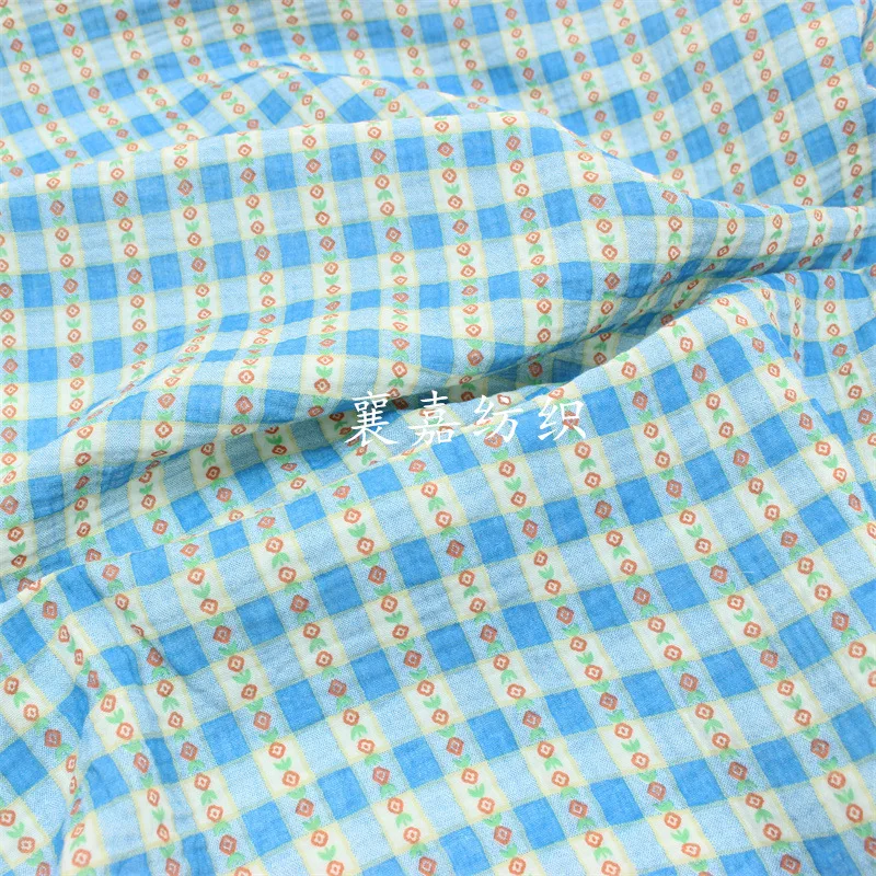 

New Double Gauze, Striped Plaid, Baby Cotton Crepe, Pajamas, Baby Bedding Fabrics Pleated Fabric Material Tulle