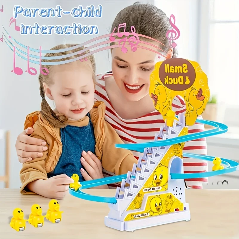 Juguete Ducky para subir escaleras con luces y música, tobogán de pista para niños, juguete de carrera divertido y lindo, perfecto para regalos de cumpleaños