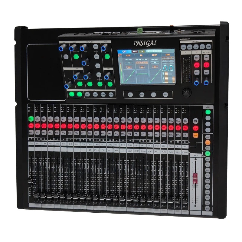 Novo mixer digital de 24 canais, profissional, bluetooth, controlador de gravação ao vivo completo, console de placa de som, misturador digital de áudio