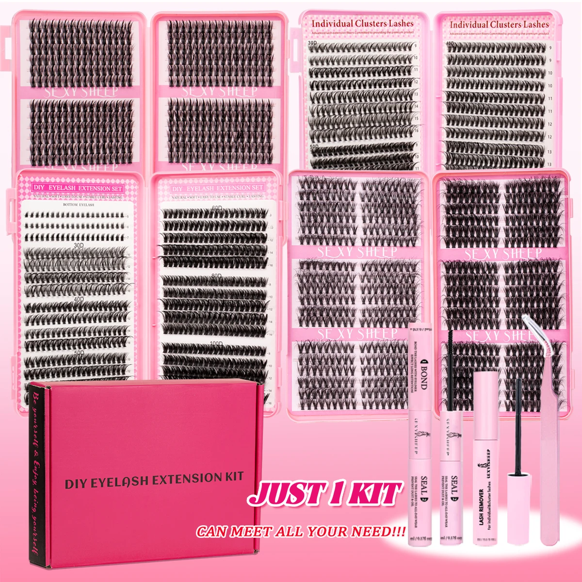 Kit de grappes de cils de Volume, mélange de Styles avec Bond & Seal C Curl, Kit d'extensions de faux cils vaporeux et épais, bricolage à la maison