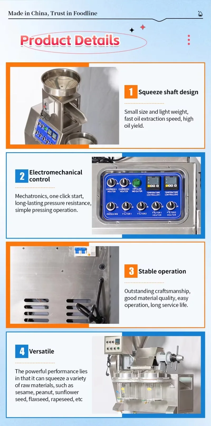 Commercial Oil Press Machine Automatic Cold Press Oil Extractor for Peanut Sesame Sunflower Seed Coconut Oil Maker
