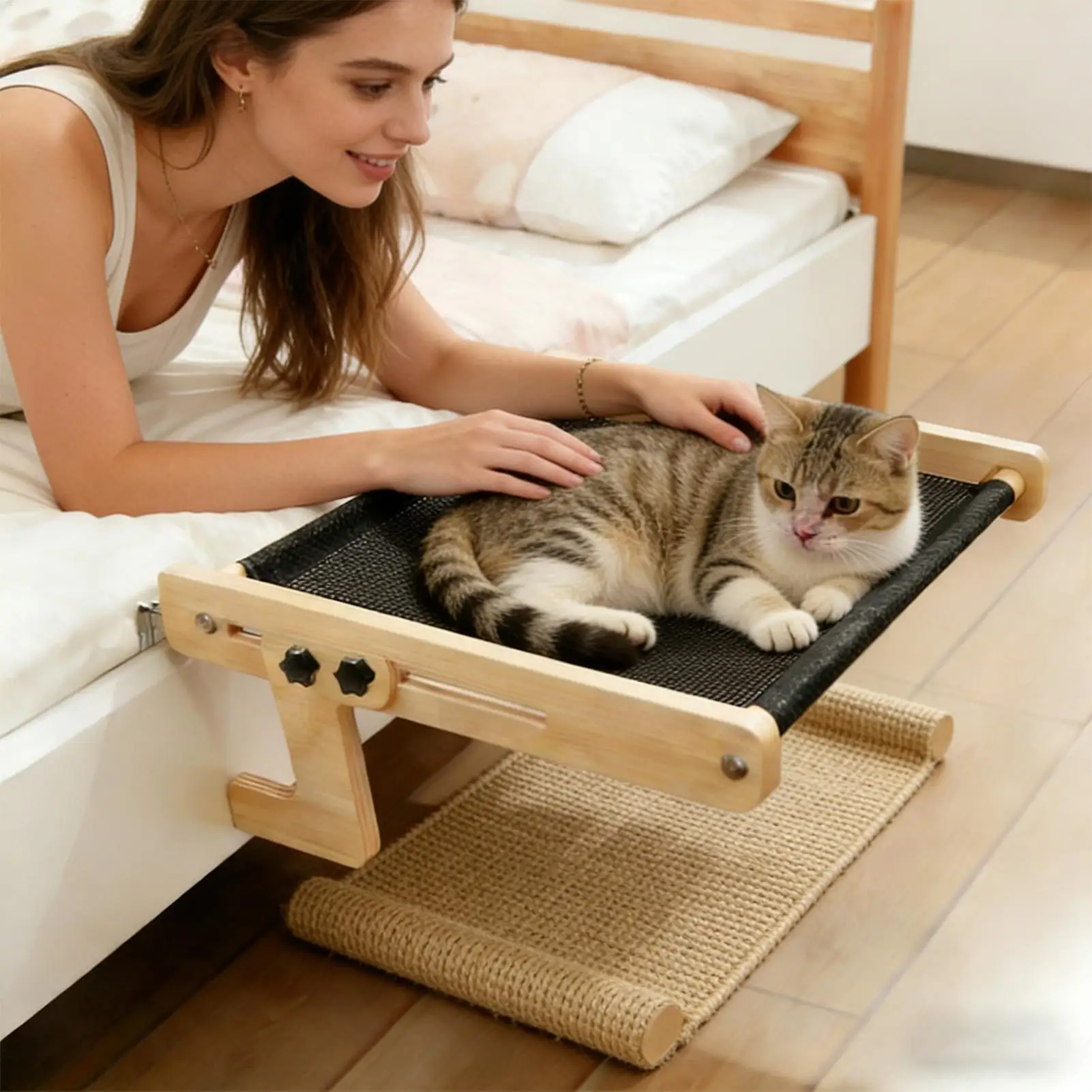 Cat Window Bed Floating Hammock Indoor Pet Furniture Window Perch Bed For Home Farmhouse Apartment Bedroom Balcony Study Bedside view 3