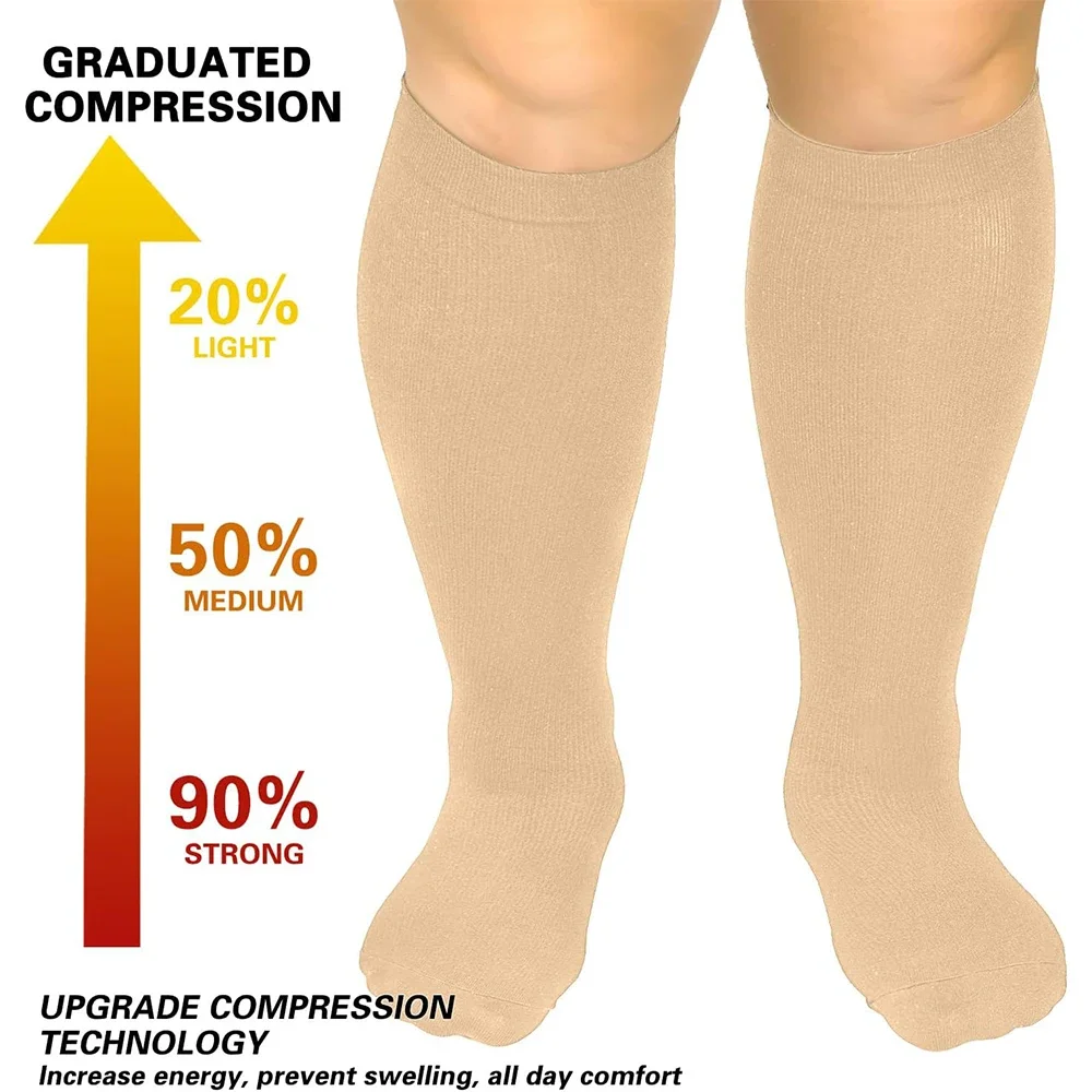 1 пара компрессионных носков, женские и мужские однотонные спортивные носки для бега и сверхразмера, носки для фитнеса и потери веса 2XL-7XL