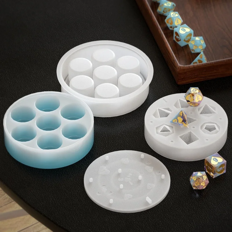 Silicone Mold Caixa De Armazenamento para DIY, Amor Dice, Keychain Board Game, Resina Mold, Decoração Home, 7 PCs