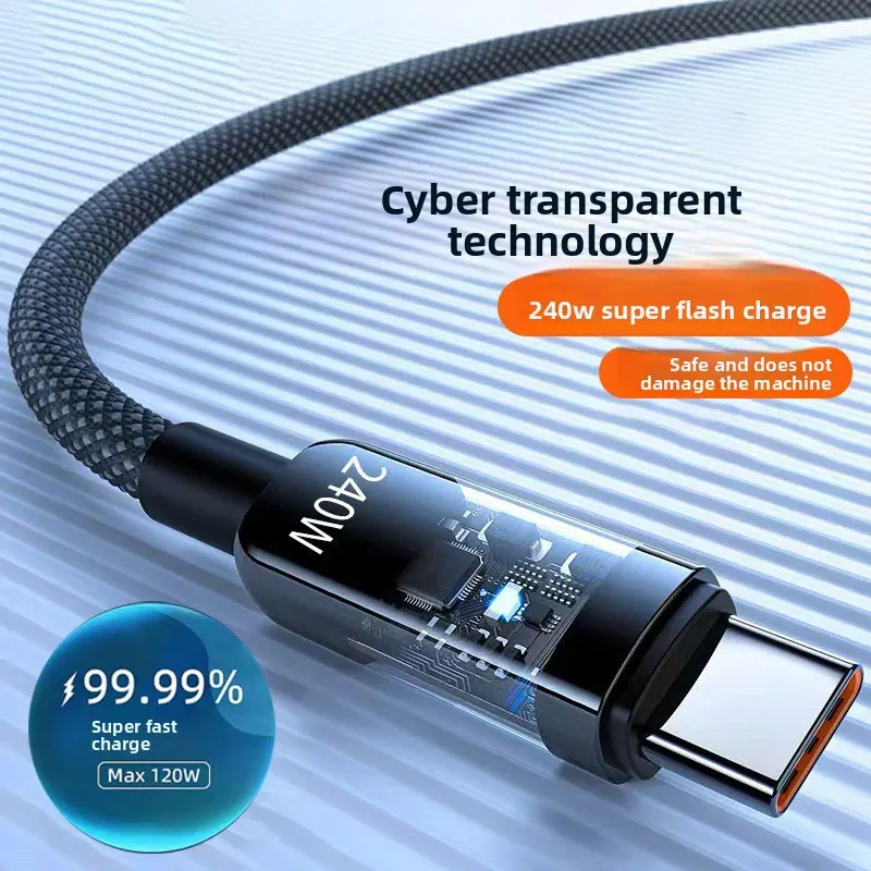 

Сверхбыстрый зарядный кабель USB Type-C 240 Вт для iPhone 17, 16, 15, Samsung, Xiaomi, Huawei, OPPO, с LED-индикатором, для зарядки и передачи данных, аксессуар для телефона