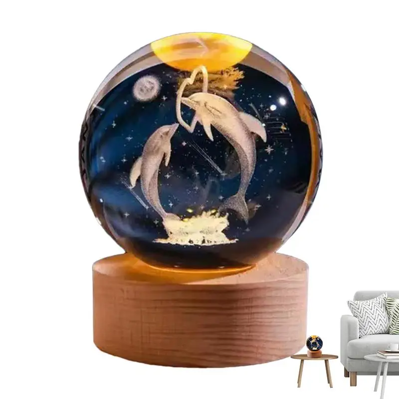 Crystal Ball Night Light Modern Globe Lamp Decorative Crystal Ball With LED Base Etched Glass Animal Lamp Figurines For Living