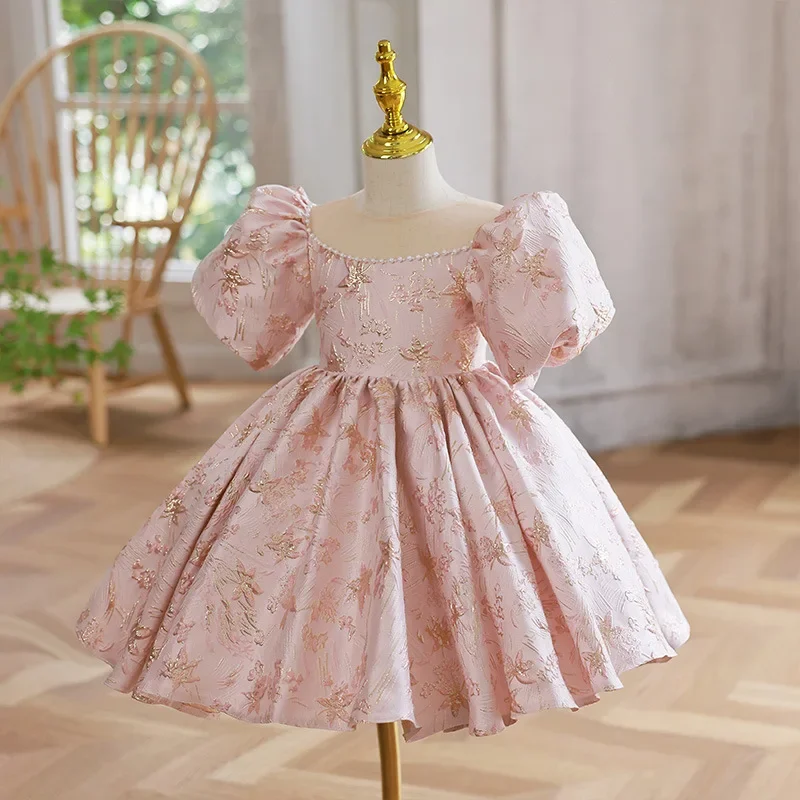 Girls Dresses New PartyPrincess Dress for Girl Children Birthday Clothing Elegant Pink Frocks Wedding Flower Kids Floral