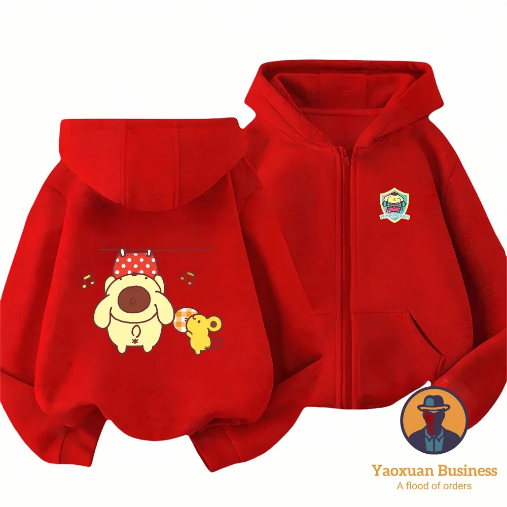 

2026 Stylish Pure Cotton Zip Up Hoodie Pom Pom Purin Iconic Cartoon Autumn Winter Wear