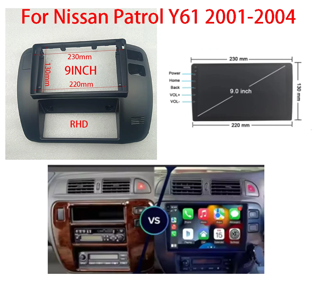 7/9 Inch Car Frame Fascia Adapter For Nissan Patrol Y61 2001-2004 Android Radio Dash Fitting Panel Kit