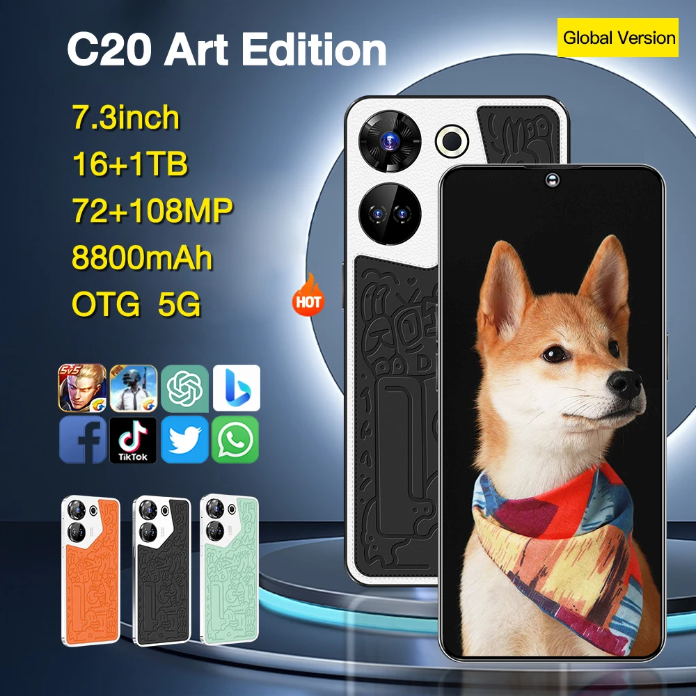 Global Version C20 Art Edition 5G Smartphone 7.3 Inch 16GB +1024GB Snapdragon 8 gen2,108 MP Camera 8800Mah Battery Android Phone