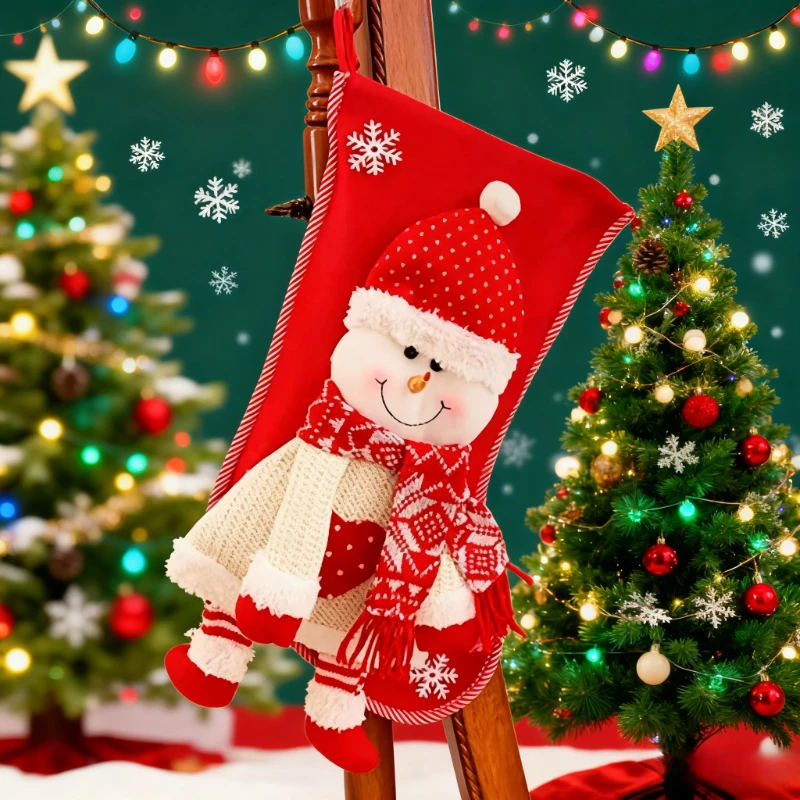 Weihnachtsstrumpf, gestrickt, Weihnachtsmann, Schneemann, Geschenktüte, Heiligabend, Süßigkeiten, Socken, wiederverwendbar, für Party-Dekoration, Kindergeschenk