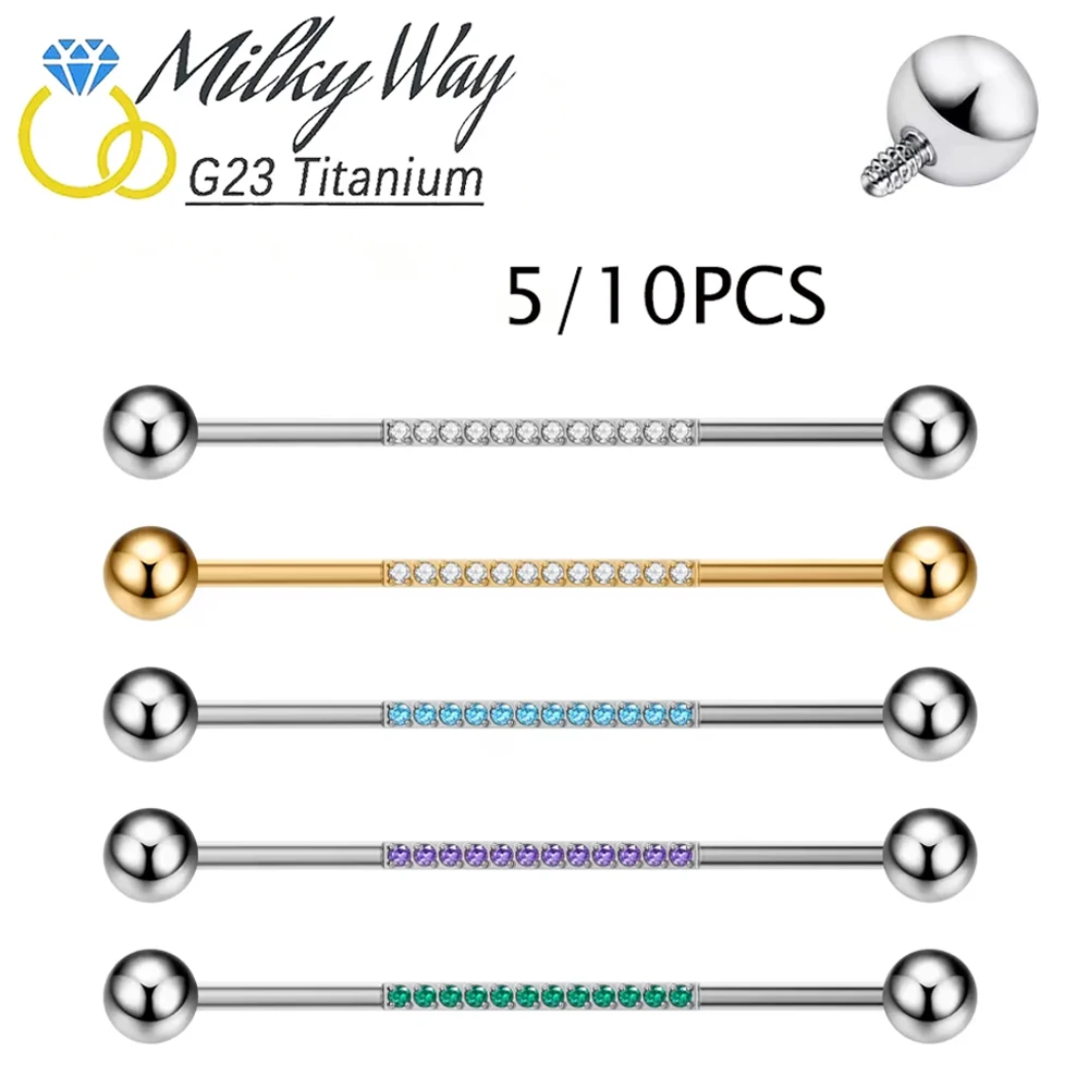 

5/10PCS G23 Titanium 14G Industrial Barbell Rings Sexy long Ear Tragus Helix Conch Cartilage Set CZ Stones Piercing Body Jewelry