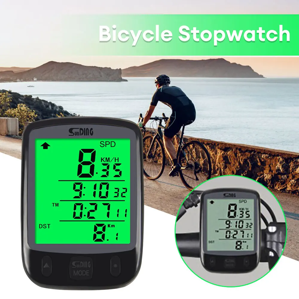 Bike Computer Waterproof Bicycle Odometer LCD Display Cycling Speedometer with Green Backlight Cycling Speedometer Riding