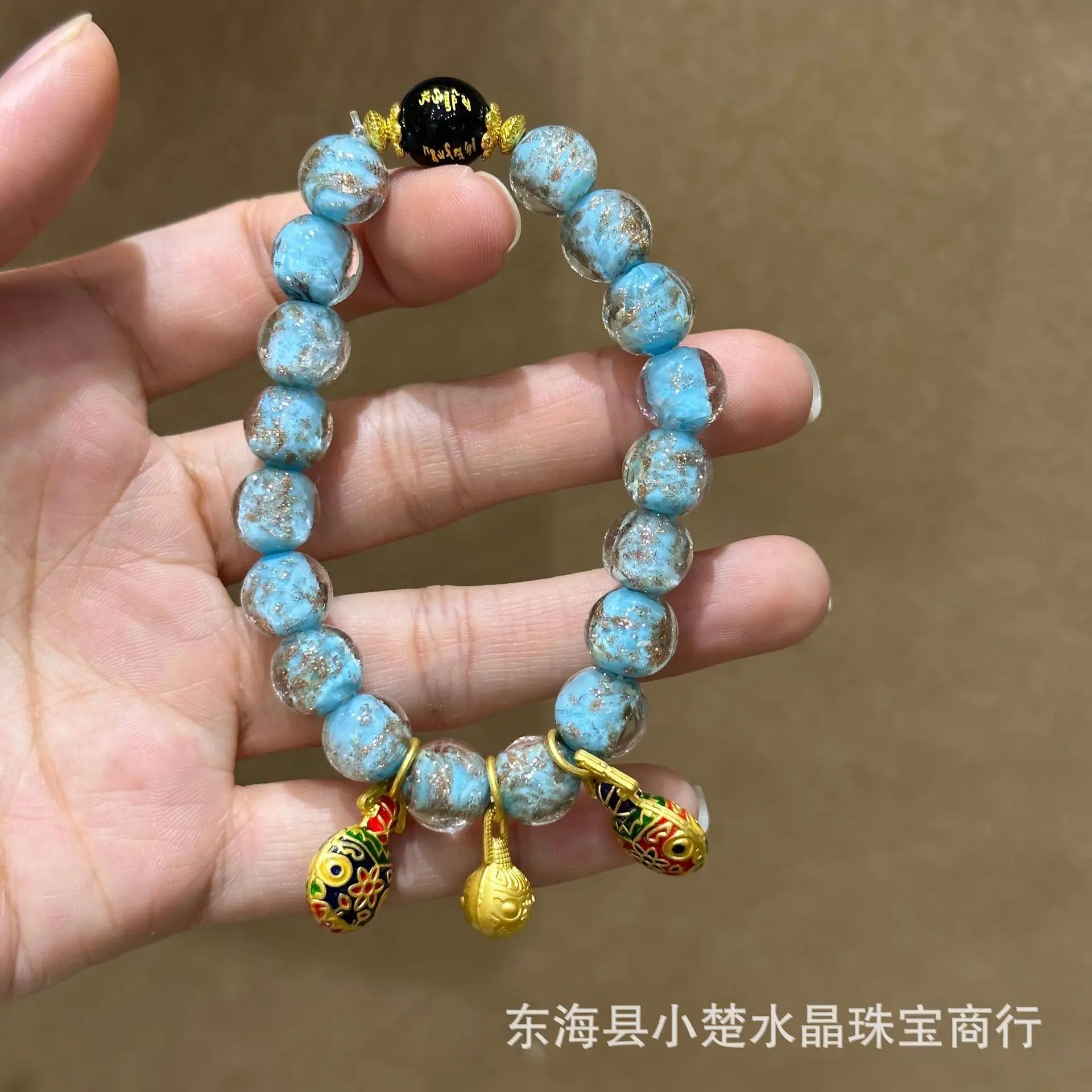ネットセレブ金箔発光ハート金食い獣ファミリー五色三口香灰ガラスブレスレットギフトル