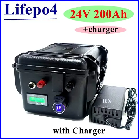 JNWaterproof Lifepo4 24V 50Ah 60Ah 80Ah 100Ah 120Ah 150Ah 200Ah Lithium Battery BMS for Trolling Motor Inverter +10A Charger