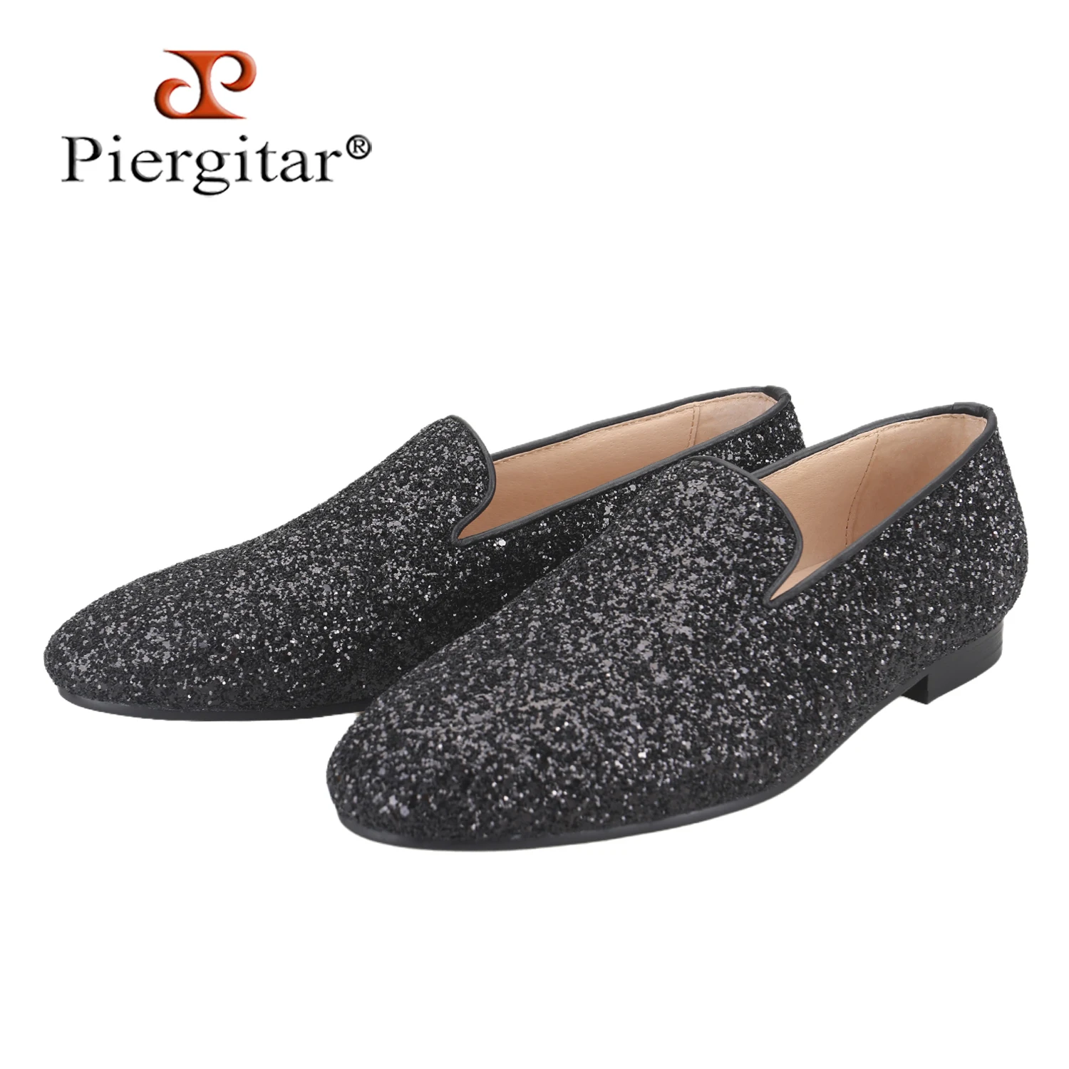 Piergitar Luxury Brand Same Model Three Colors Glitter Leather Men's Loafers For Party And Show Wear Handmade Slip-On Flats