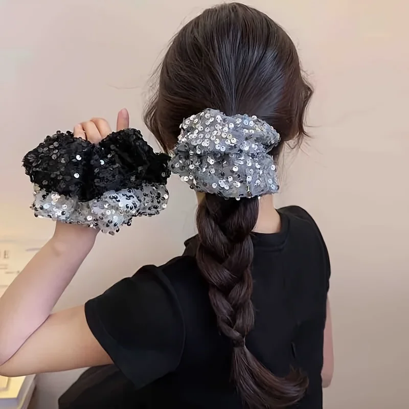 3pcs New Sequin Large Ponytail Holder, Y2K Sweet & Edgy Style, Women's Hair Tie for Ponytails, Niche Fashion