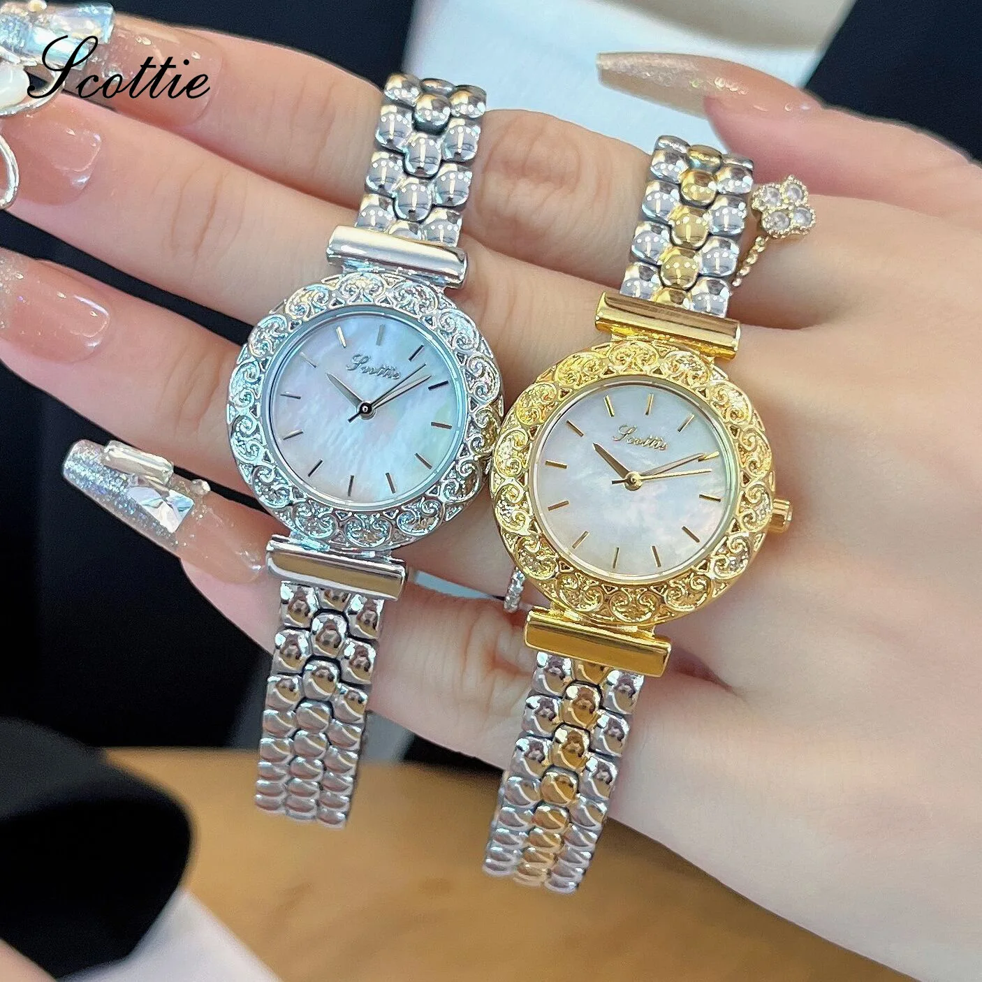 Scottie Women Quartz Watch Luxury Classic Diamond Orologio Gold Sliver Clock Stainless Steel Band Reloj Ladies Simple Wristwatch