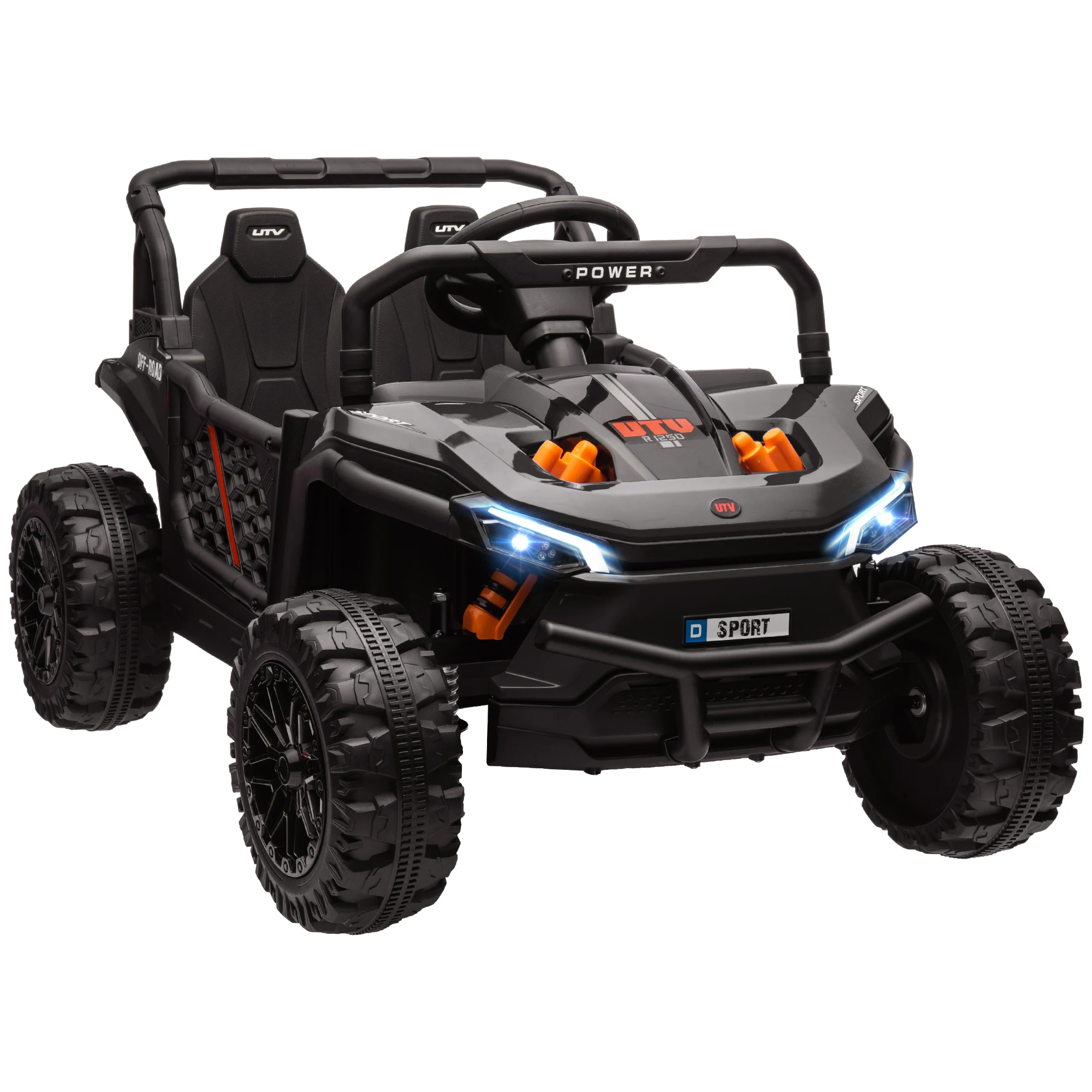 Juguete Utv para paseo en camión de 12 V con suspensión de 4 ruedas, control remoto, negro