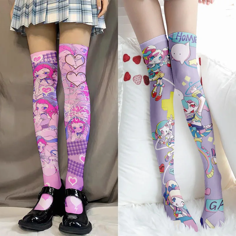 

Fashion Harajuku style two-dimensional Japanese cartoon 3D printed stockings sweet girl high-tube over-the-knee stockings