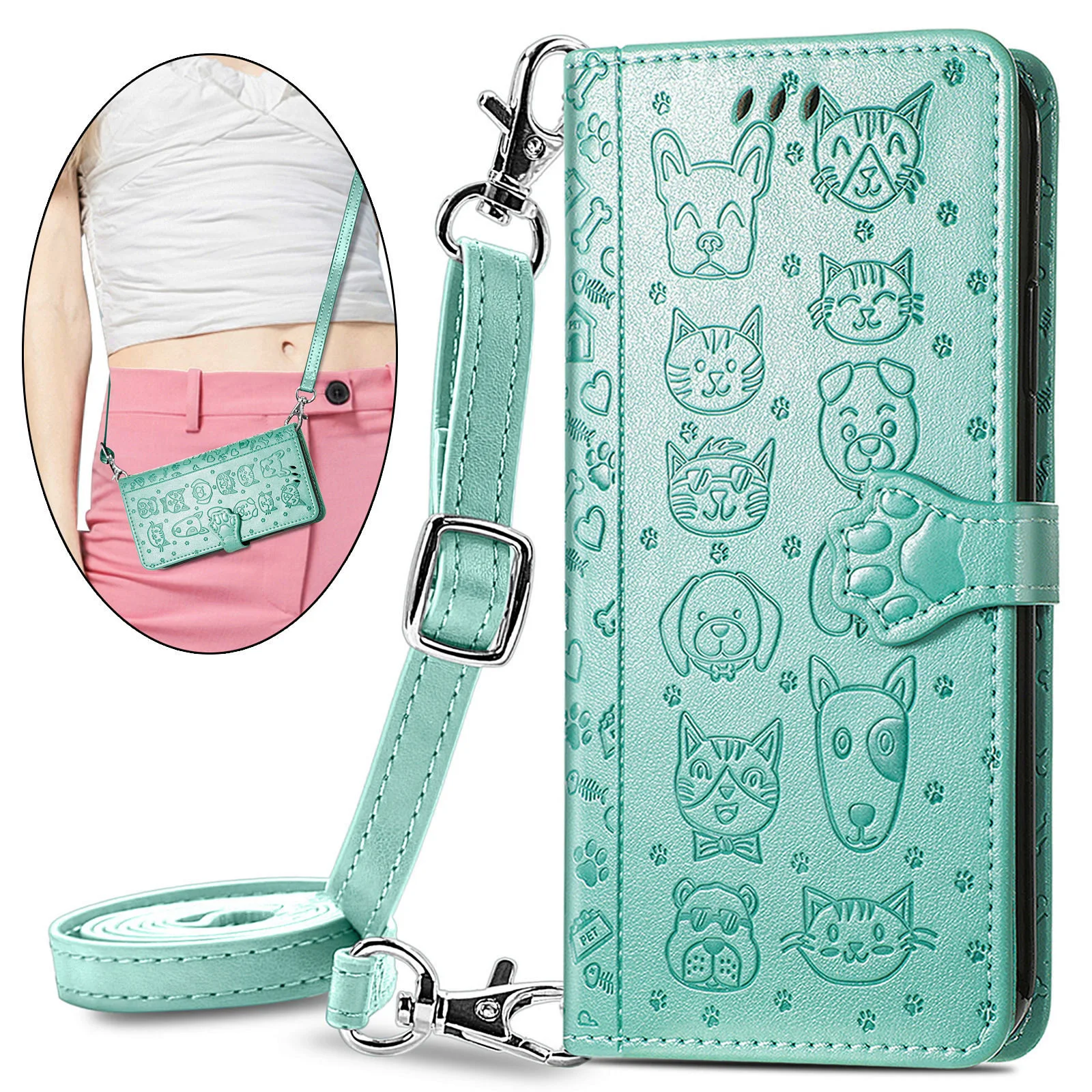 Cute Cat Dog Leather Crossbody Wallet Flip Case For Samsung Galaxy Quantum 6 5 4 3 Quantum5 Buddy4 Buddy3 Buddy2 Jump 4 Coque