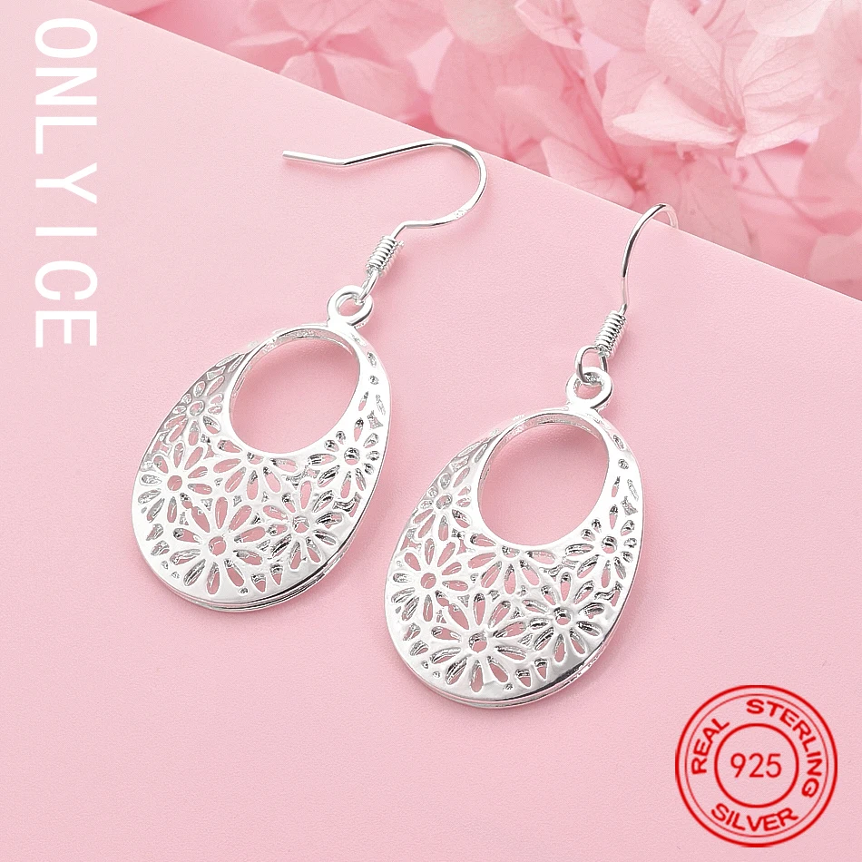 

Grace 925 Sterling Silver Carved Oval Earrings Retro Classic Jewelry Fashion Party Wedding Holiday Gifts