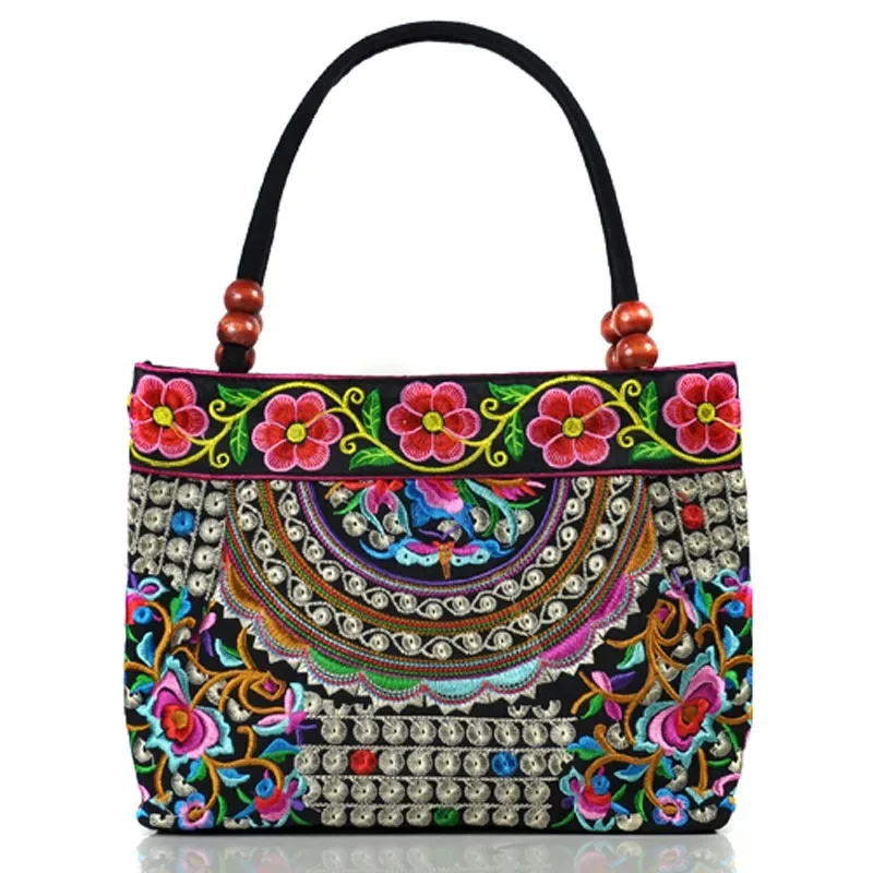 Embroidery Women Shoulder Bag Small Handbags National Style Floral Embroidered Ladies Top-handle Bags Beading Flap Bag Bolsas