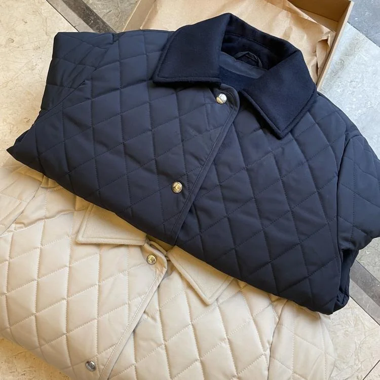 

Высококачественная хлопковая куртка LP, двусторонняя одежда, свободный шерстяной воротник, ромбовидная строчка, женская верхняя одежда, модное осеннее пальто