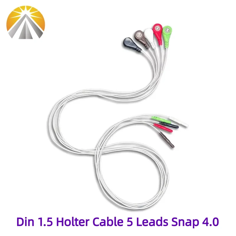Holter Recorder ECG Patient Cable Din 1.5 5 Leads Snap 4.0 AHA Standard for Din1.5 Instruments Holter Leadwires