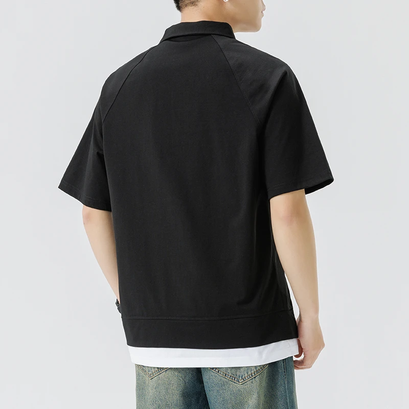 Splice Hem Polo Shirt Men Summer Streetwear Fashion Loose Casual Short Sleeve T-shirt Cityboy T Shirts